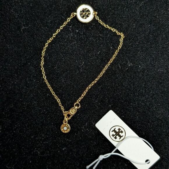 Tory Burch white enamel gold icon 2 piece set - Picture 5 of 6